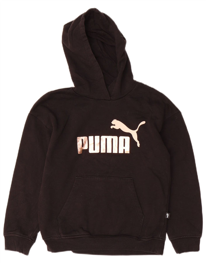 PUMA Girls Graphic Hoodie Jumper 11-12 Years Black Cotton