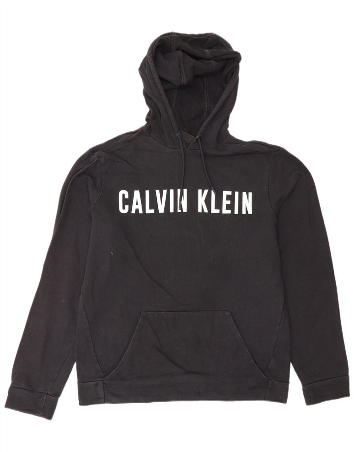 CALVIN KLEIN Mens Graphic Hoodie Jumper Medium Black Cotton