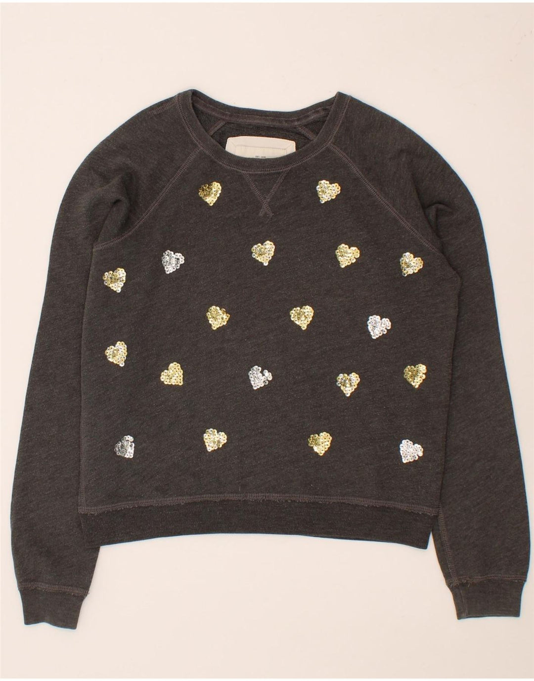ABERCROMBIE & FITCH Womens Graphic Sweatshirt Jumper UK 14 Medium Grey Vintage Abercrombie & Fitch and Second-Hand Abercrombie & Fitch from Messina Hembry 