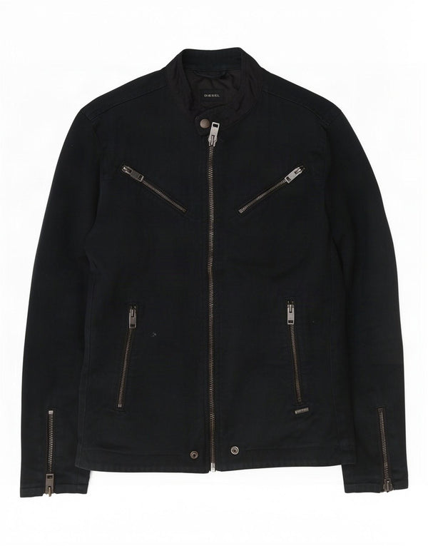 Diesel Mens Biker Jacket UK 36 Small Navy Blue Cotton