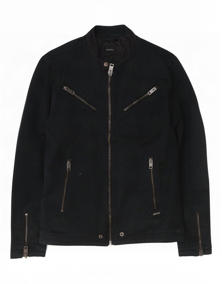 Diesel Mens Biker Jacket UK 36 Small Navy Blue Cotton