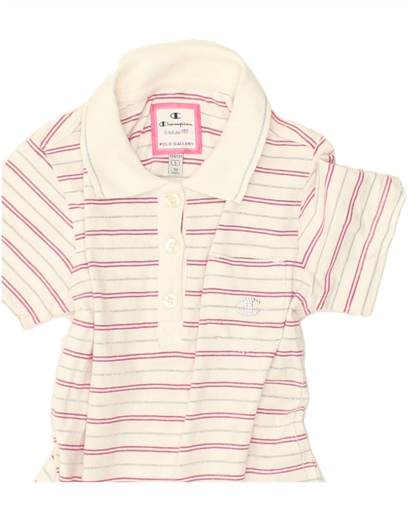 CHAMPION Boys Polo Shirt 7-8 Years Small White Striped Cotton | Vintage Champion | Thrift | Second-Hand Champion | Used Clothing | Messina Hembry 