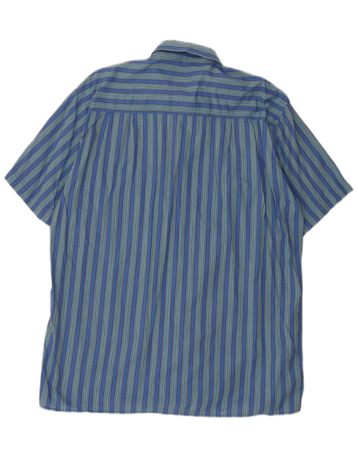 Vintage Mens Short Sleeve Shirt Large Blue Striped Cotton