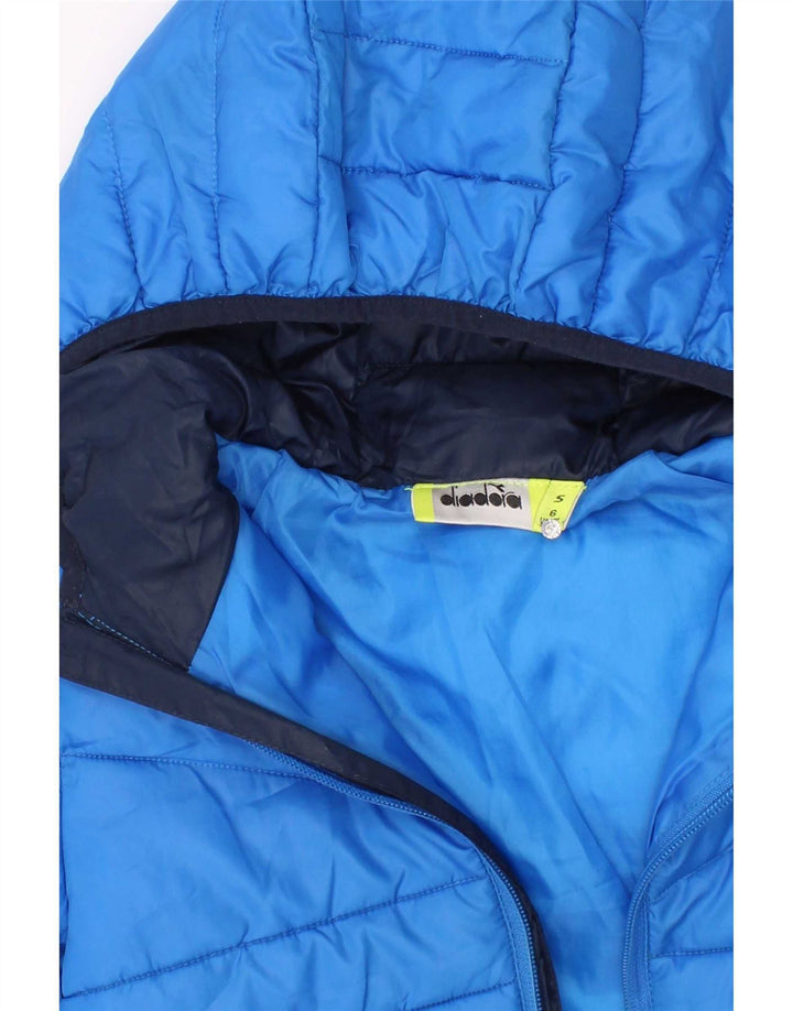 Diadora Boys Hooded Padded Jacket 5-6 Years Small Blue Colourblock