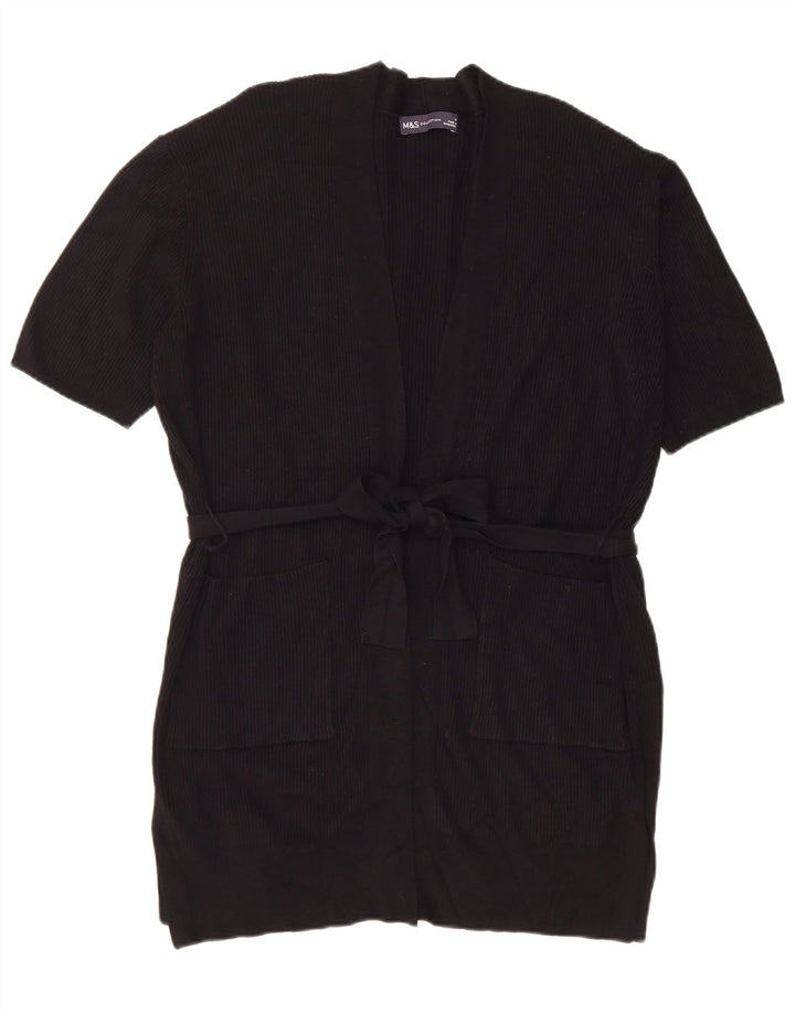 Marks & Spencer Womens Short Sleeve Cardigan Sweater UK 14 Medium Black