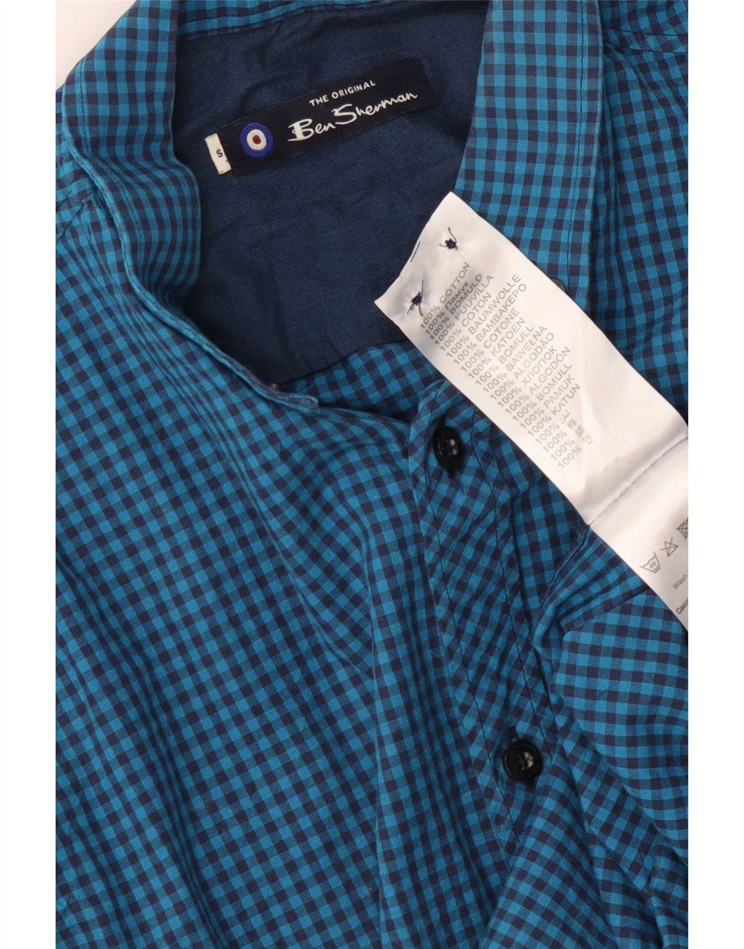 Ben Sherman Mens Shirt Small Blue Gingham Cotton
