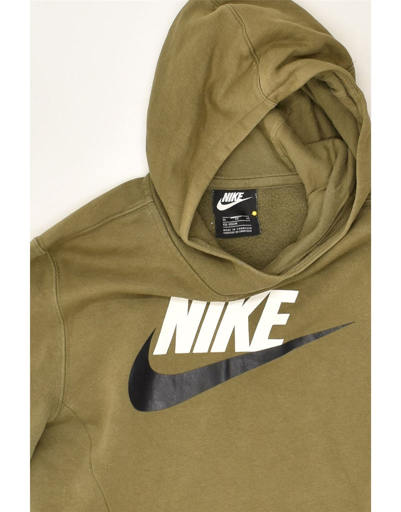 NIKE Boys Graphic Hoodie Jumper 13-14 Years XL Khaki Cotton | Vintage Nike | Thrift | Second-Hand Nike | Used Clothing | Messina Hembry 