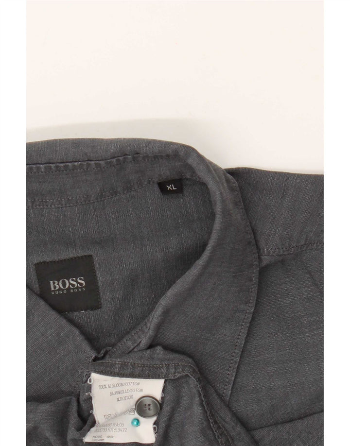 Hugo Boss Mens Short Sleeve Shirt XL Grey Cotton