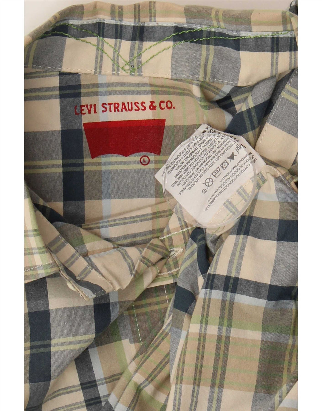 Levi's Mens Short Sleeve Shirt Large Green Check Cotton