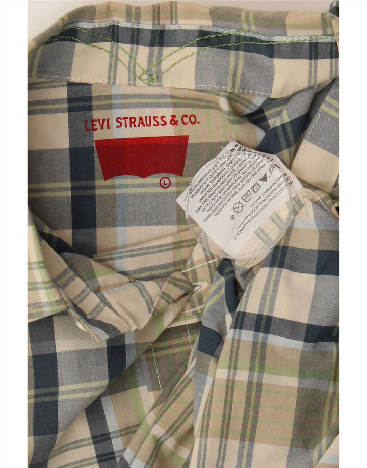 Levi's Mens Short Sleeve Shirt Large Green Check Cotton