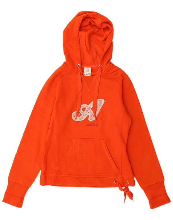 Adidas Womens Graphic Hoodie Jumper UK 10 Small Orange Cotton