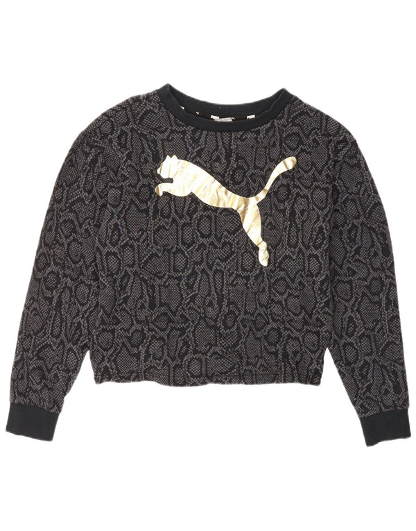 Puma Womens Graphic Crop Sweatshirt Jumper UK 10 Small Black Animal Print