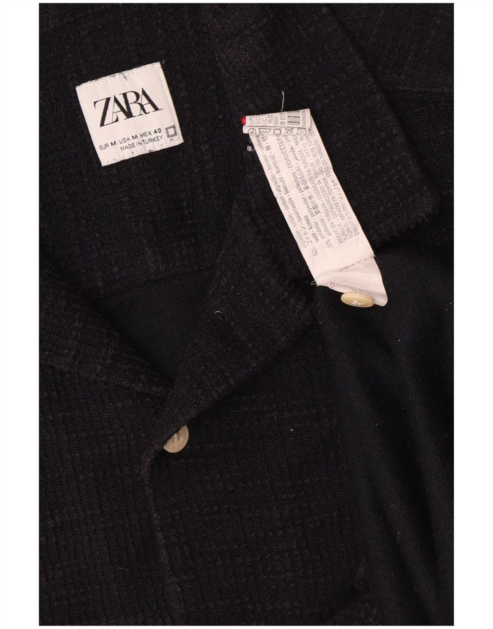 Zara Mens Short Sleeve Flannel Shirt Medium Navy Blue Cotton