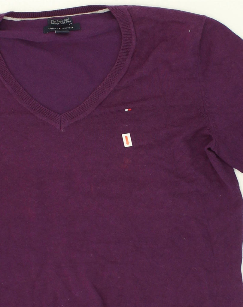 TOMMY HILFIGER Womens V-Neck Jumper Sweater UK 12 Medium Purple Cotton | Vintage Tommy Hilfiger | Thrift | Second-Hand Tommy Hilfiger | Used Clothing | Messina Hembry 