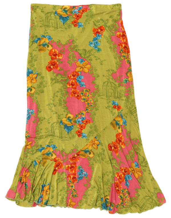 Vintage Womens High Waist Mermaid Skirt XL W30  Green Floral Viscose