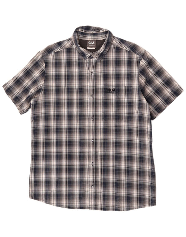 Jack Wolfskin Mens Short Sleeve Shirt UK 40/42 Large Navy Blue Check