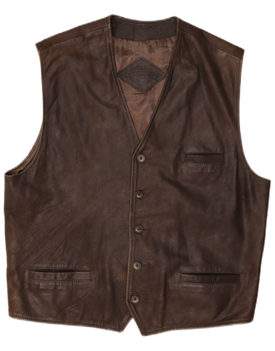 Austin Reed Mens Leather Waistcoat Large Brown