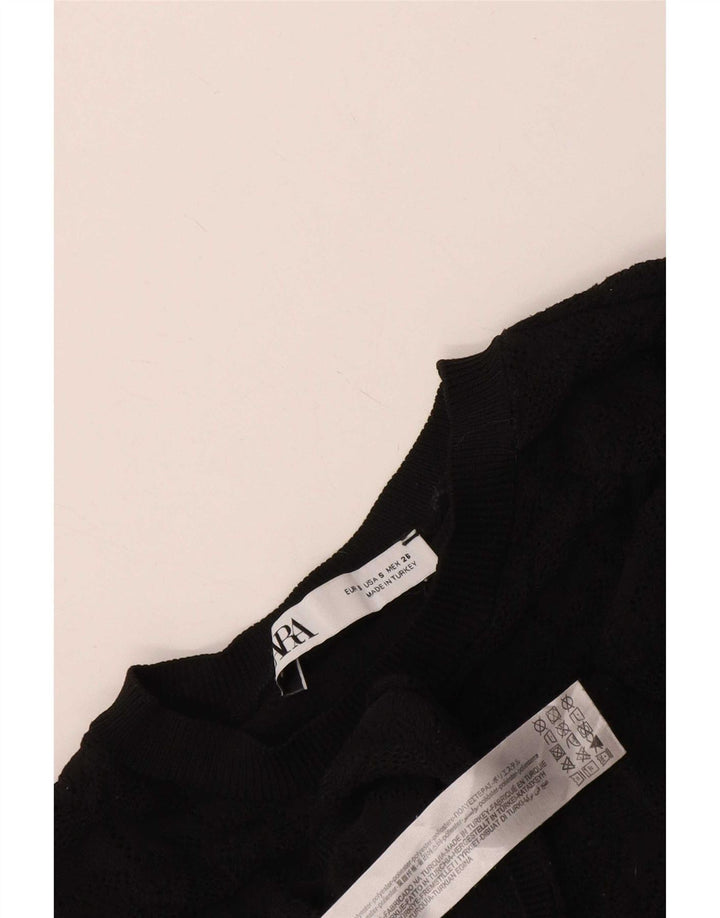 Zara Womens Crop Boat Neck Jumper Sweater UK 8 Small Black Polyester