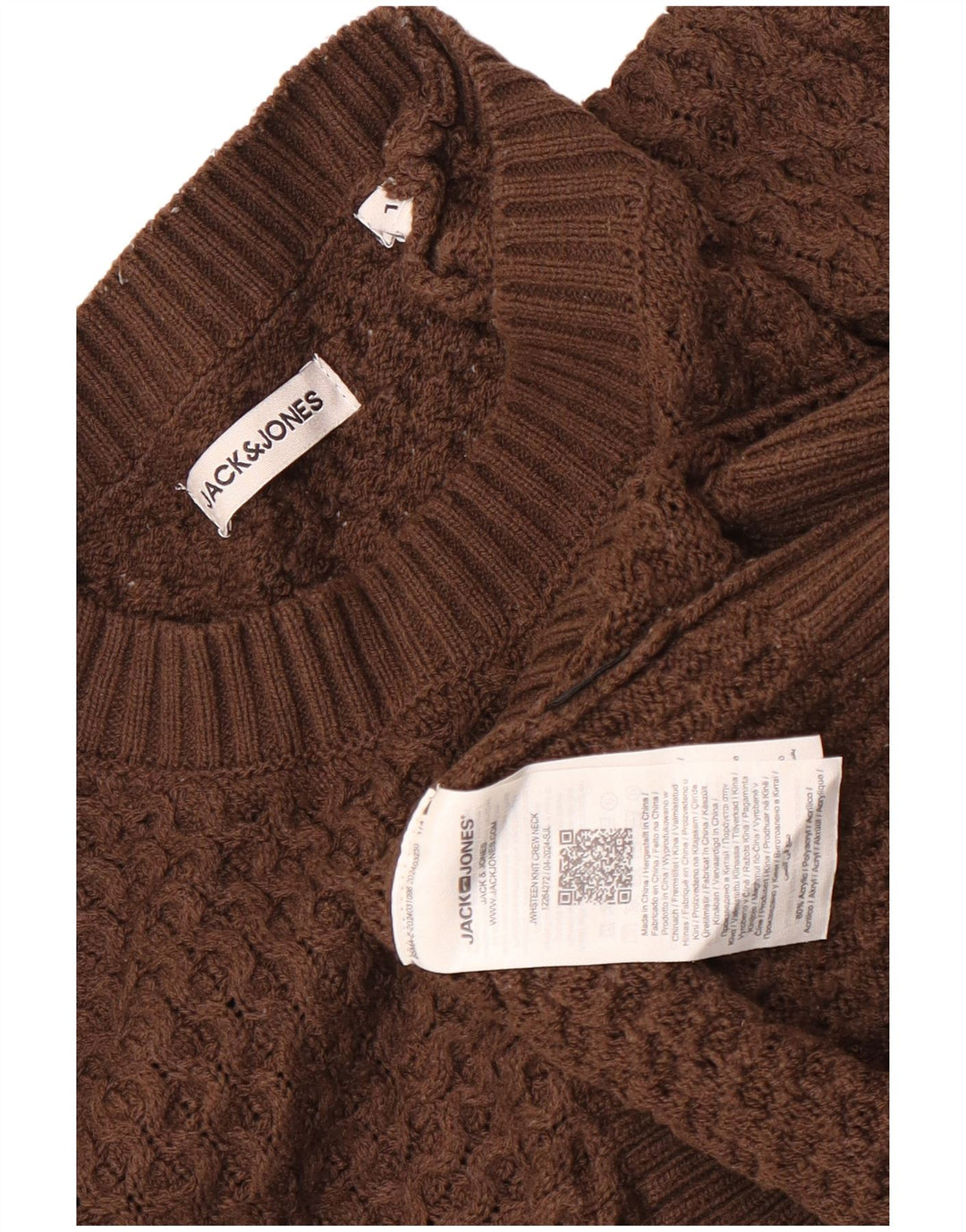 Jack & Jones Mens Crew Neck Jumper Sweater Large Brown Acrylic