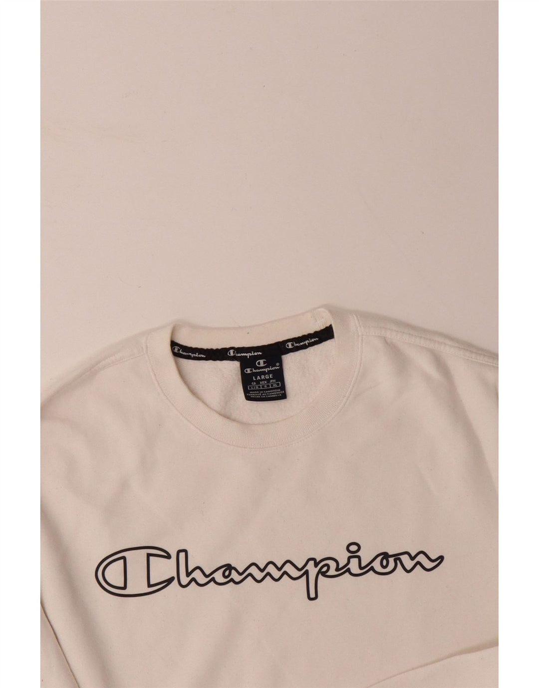 CHAMPION Mens Graphic Sweatshirt Jumper Large White Cotton