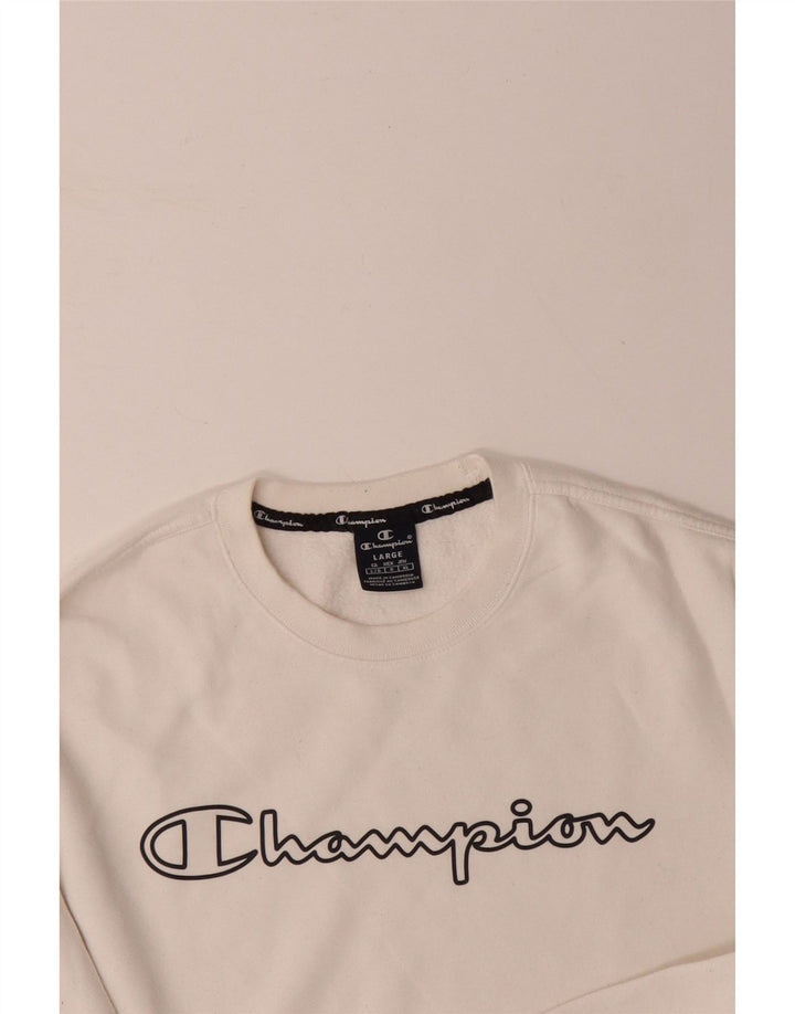 CHAMPION Mens Graphic Sweatshirt Jumper Large White Cotton