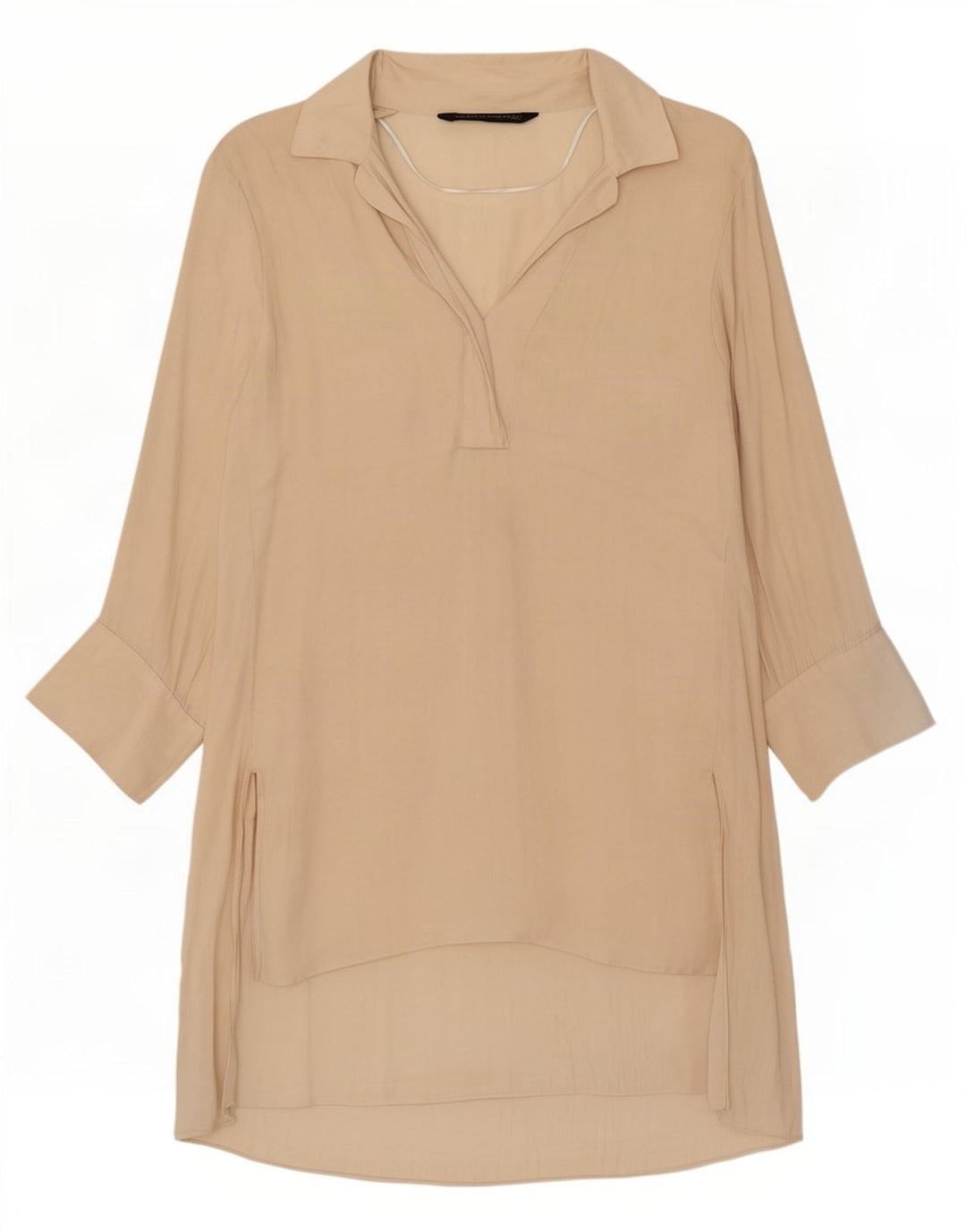 Zara Womens Long Sleeve Oversized Shirt Dress UK 10 Small Beige Polyester