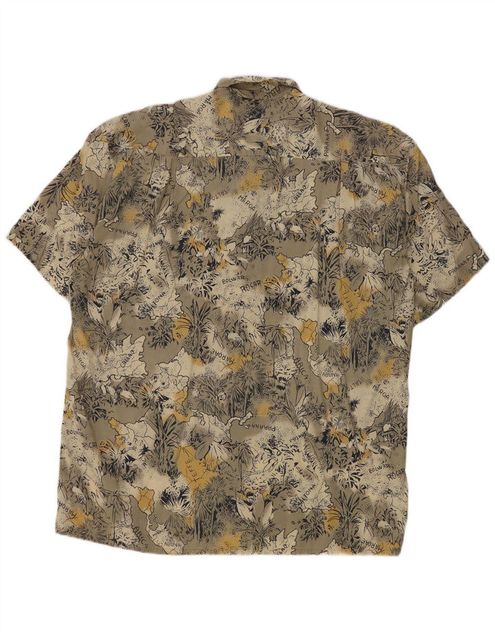 Vintage Mens Abstract Pattern Short Sleeve Shirt Large Grey