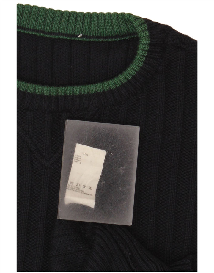 VINTAGE Mens Graphic Crew Neck Jumper Sweater XL Navy Blue Wool