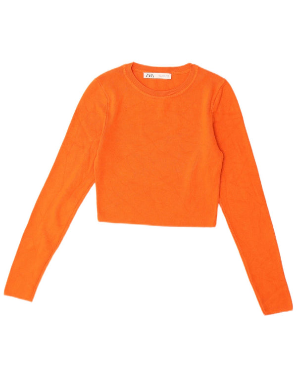 ZARA Womens Crop Boat Neck Jumper Sweater UK 8 Small Orange