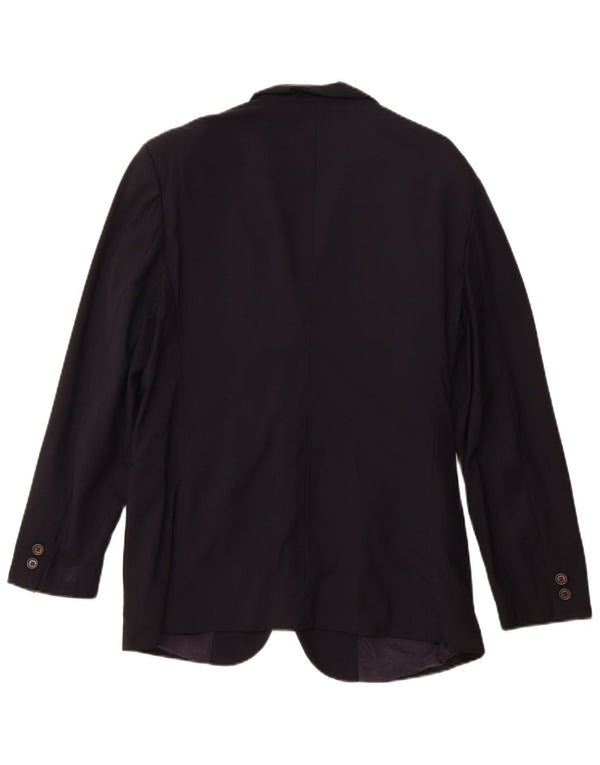 VINTAGE Womens 3 Button Blazer Jacket IT 46 Large Navy Blue Wool