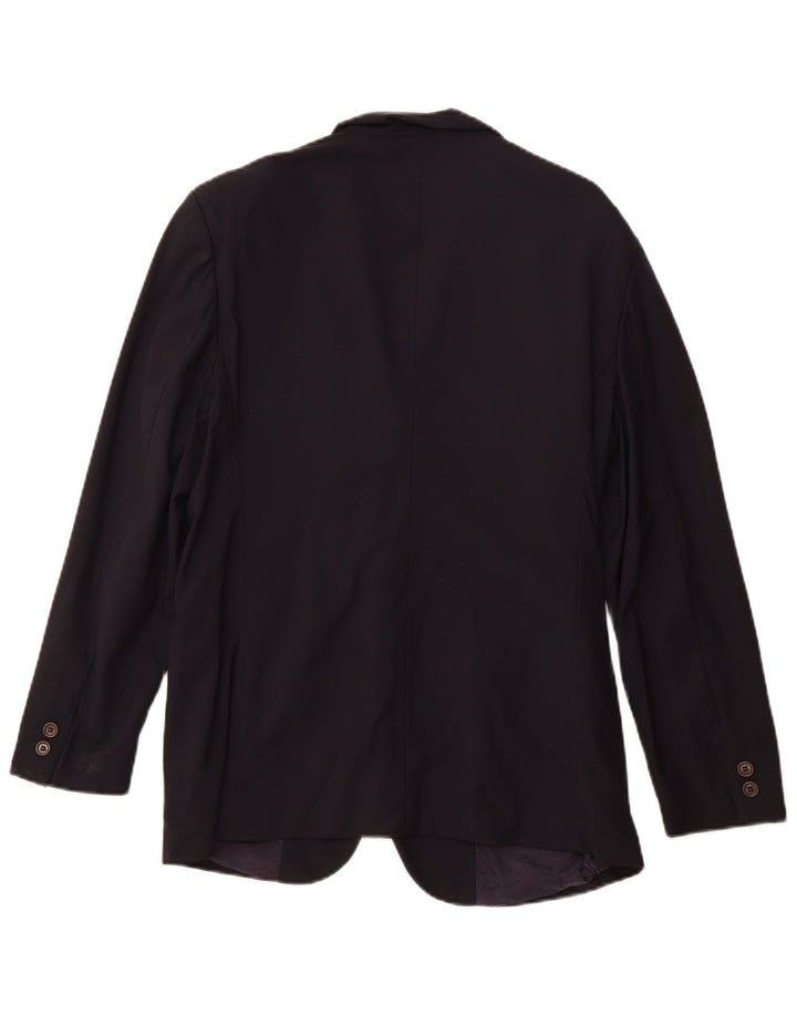 VINTAGE Womens 3 Button Blazer Jacket IT 46 Large Navy Blue Wool