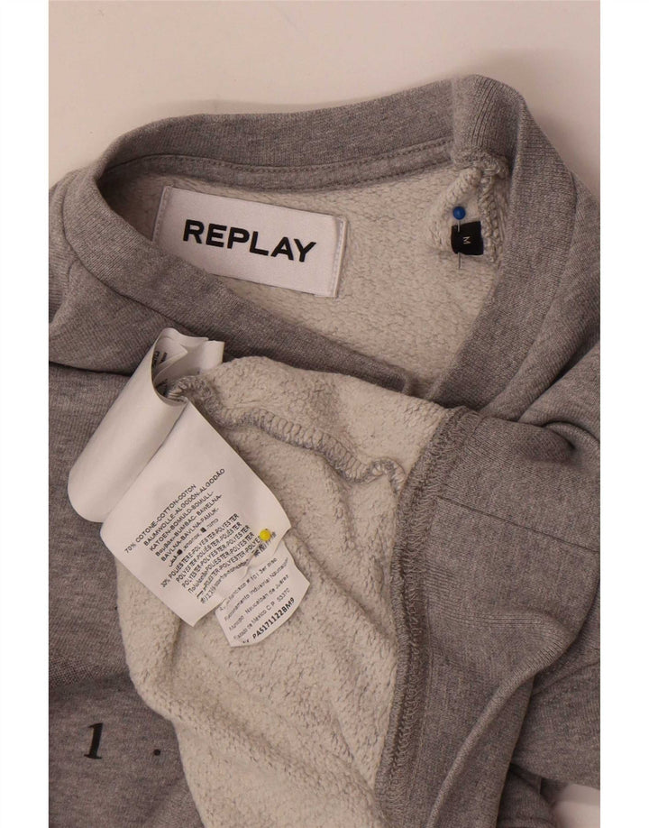 Replay Womens Crop Graphic Sweatshirt Jumper UK 14 Medium Grey Flecked