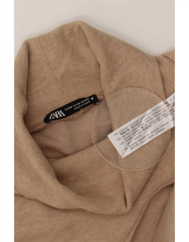 Zara Womens Top Long Sleeve UK 14 Medium Beige Polyester