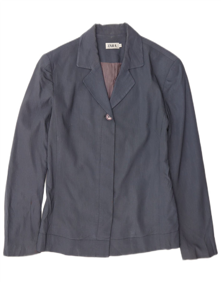 Zara Womens 1 Button Blazer Jacket UK 10 Small Blue