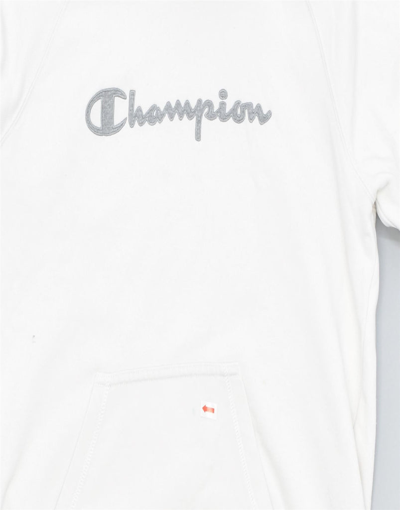 CHAMPION Womens Graphic Hoodie Jumper UK 14 Medium White Cotton | Vintage | Thrift | Second-Hand | Used Clothing | Messina Hembry 