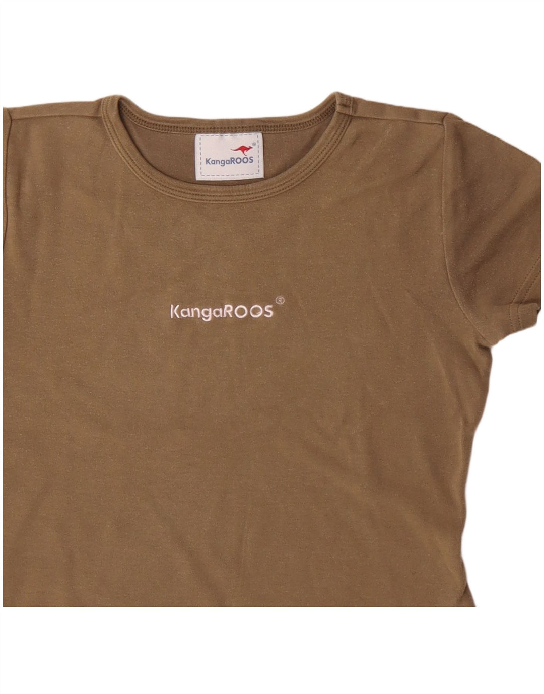 KANGAROOS Womens Crop Graphic T-Shirt Top UK 8 Small Beige Cotton