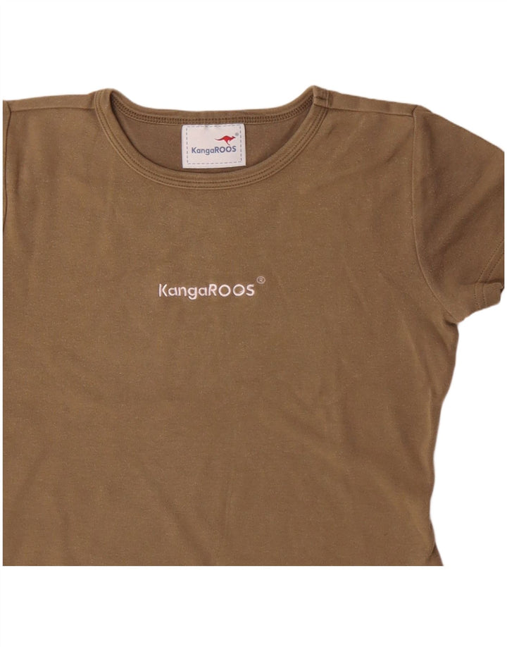 KANGAROOS Womens Crop Graphic T-Shirt Top UK 8 Small Beige Cotton