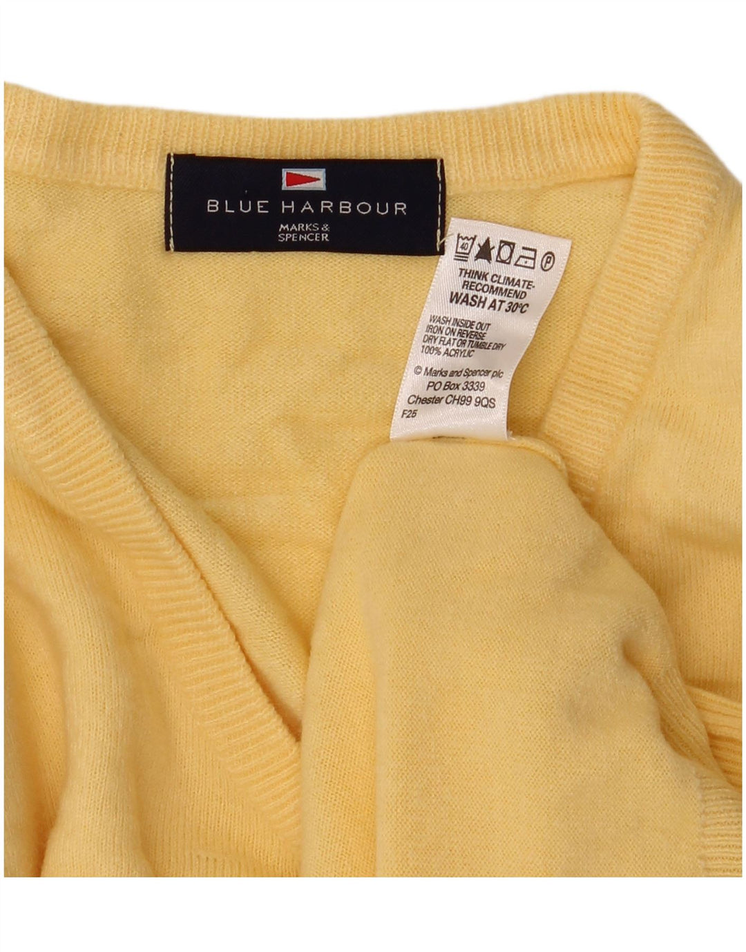 MARKS & SPENCER Mens Blue Harbour V-Neck Jumper Sweater Medium Yellow