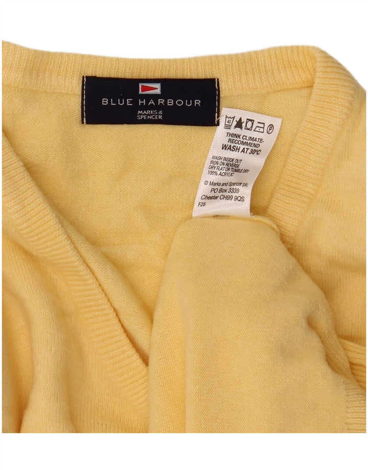 MARKS & SPENCER Mens Blue Harbour V-Neck Jumper Sweater Medium Yellow