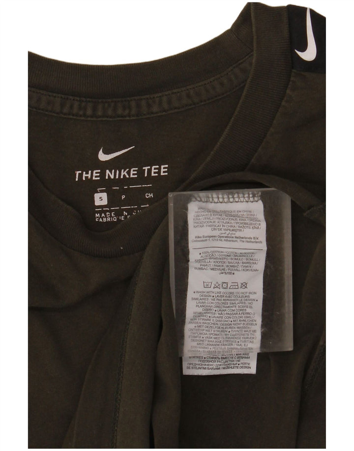 NIKE Mens Graphic T-Shirt Top Small Khaki Colourblock Cotton