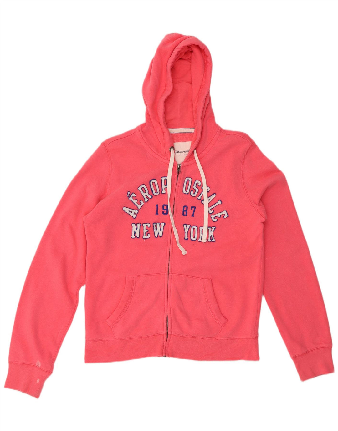 AEROPOSTALE Womens Graphic Zip Hoodie Sweater UK 16 Large Pink Cotton
