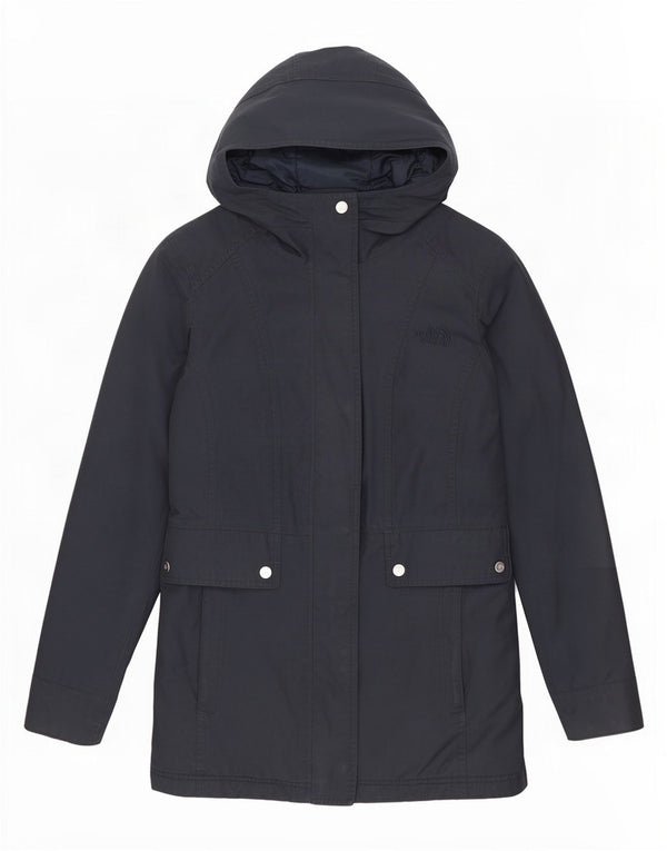 The North Face Womens Hooded Parka Jacket UK 10 Small Navy Blue Cotton