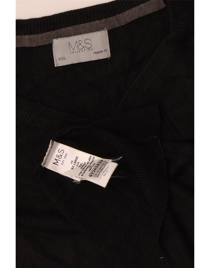 Marks & Spencer Mens Regular Fit V-Neck Jumper Sweater 2XL Black Acrylic