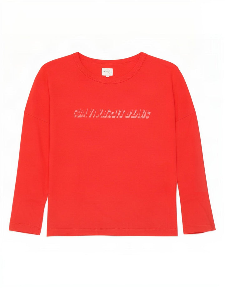 Calvin Klein Womens Graphic Top Long Sleeve UK 10 Small Red Cotton
