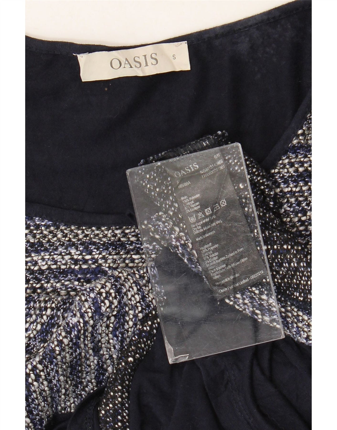 Oasis Womens Top Long Sleeve UK 10 Small Navy Blue Striped Polyester