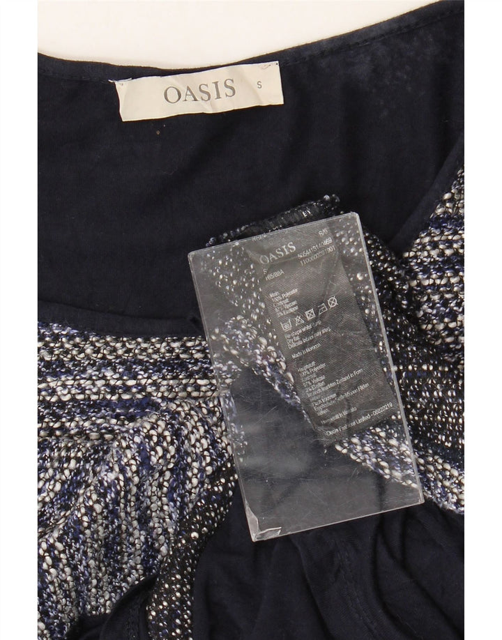 Oasis Womens Top Long Sleeve UK 10 Small Navy Blue Striped Polyester