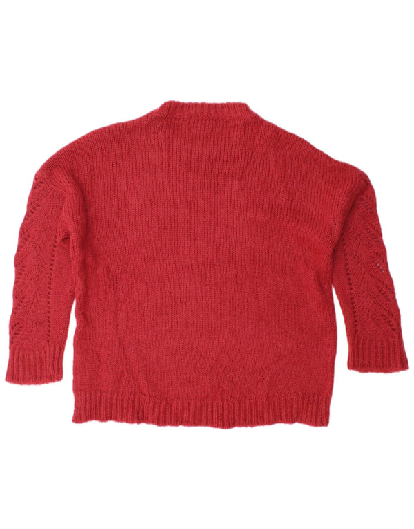 Massimo Dutti Womens Oversized Crew Neck Jumper Sweater UK 6 XS Red Acrylic