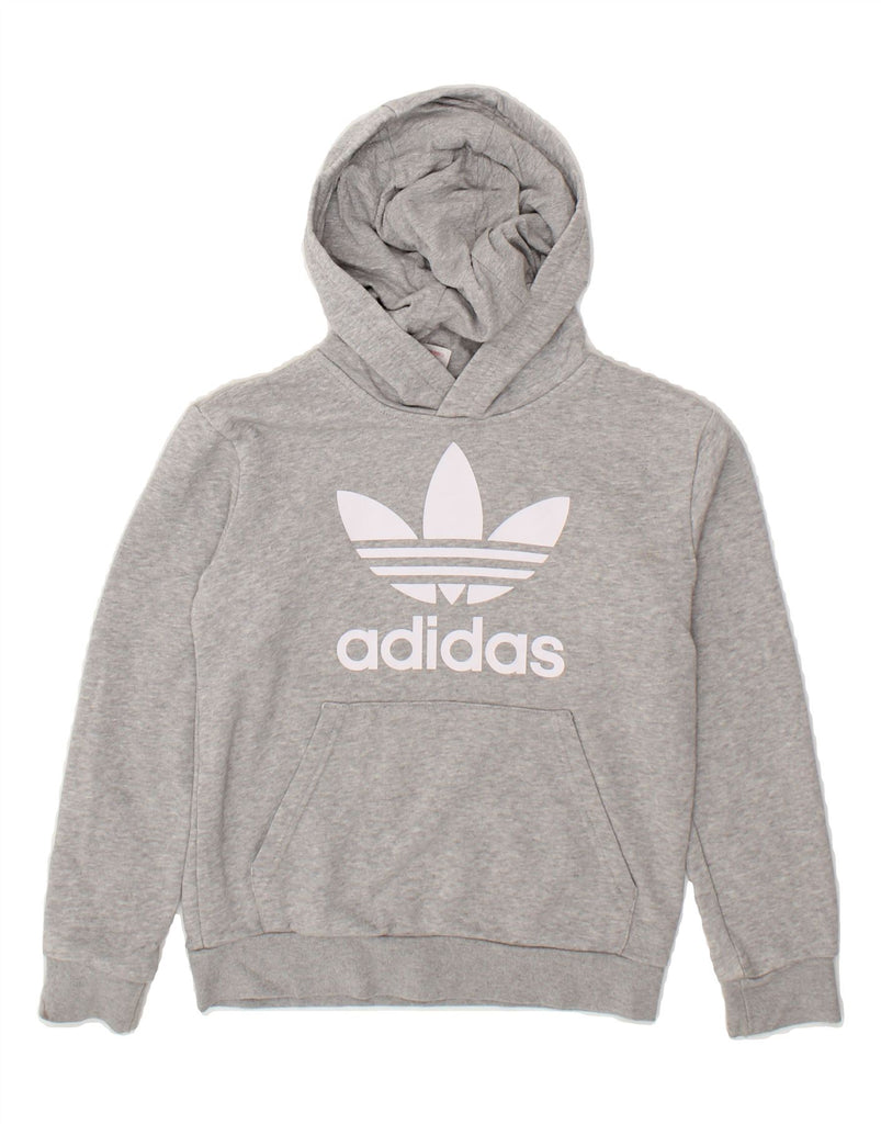 ADIDAS Boys Graphic Hoodie Jumper 9-10 Years Grey Cotton | Vintage Adidas | Thrift | Second-Hand Adidas | Used Clothing | Messina Hembry 