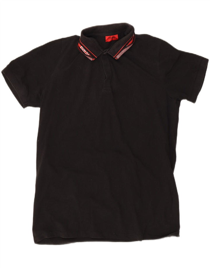 Hugo Boss Mens Polo Shirt Large Black Striped Cotton