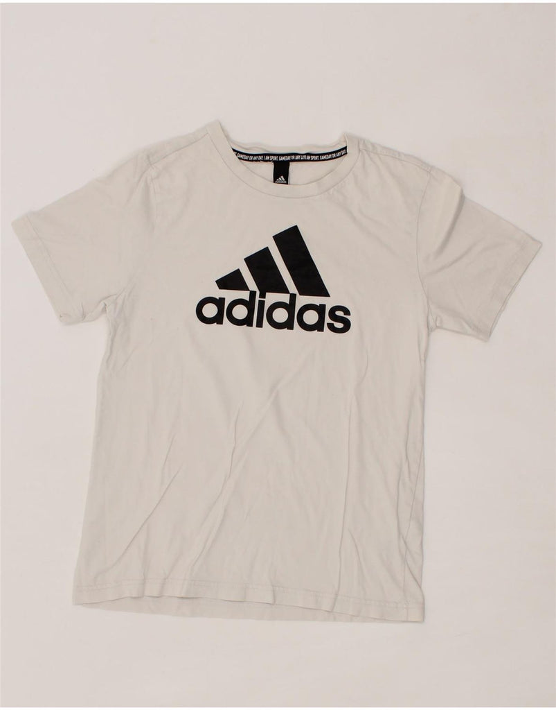 ADIDAS Womens Graphic T-Shirt Top UK 12 Medium White Cotton Vintage Adidas and Second-Hand Adidas from Messina Hembry 